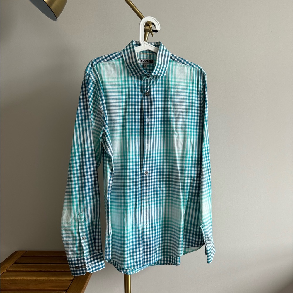 EXPRESS - Turquoise check dress shirt - Men’s Medium